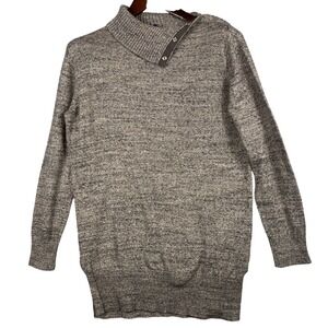 GAP Womens S Gray Heather Button Neck Tunic Sweater Long Sleeve Knit Turtleneck